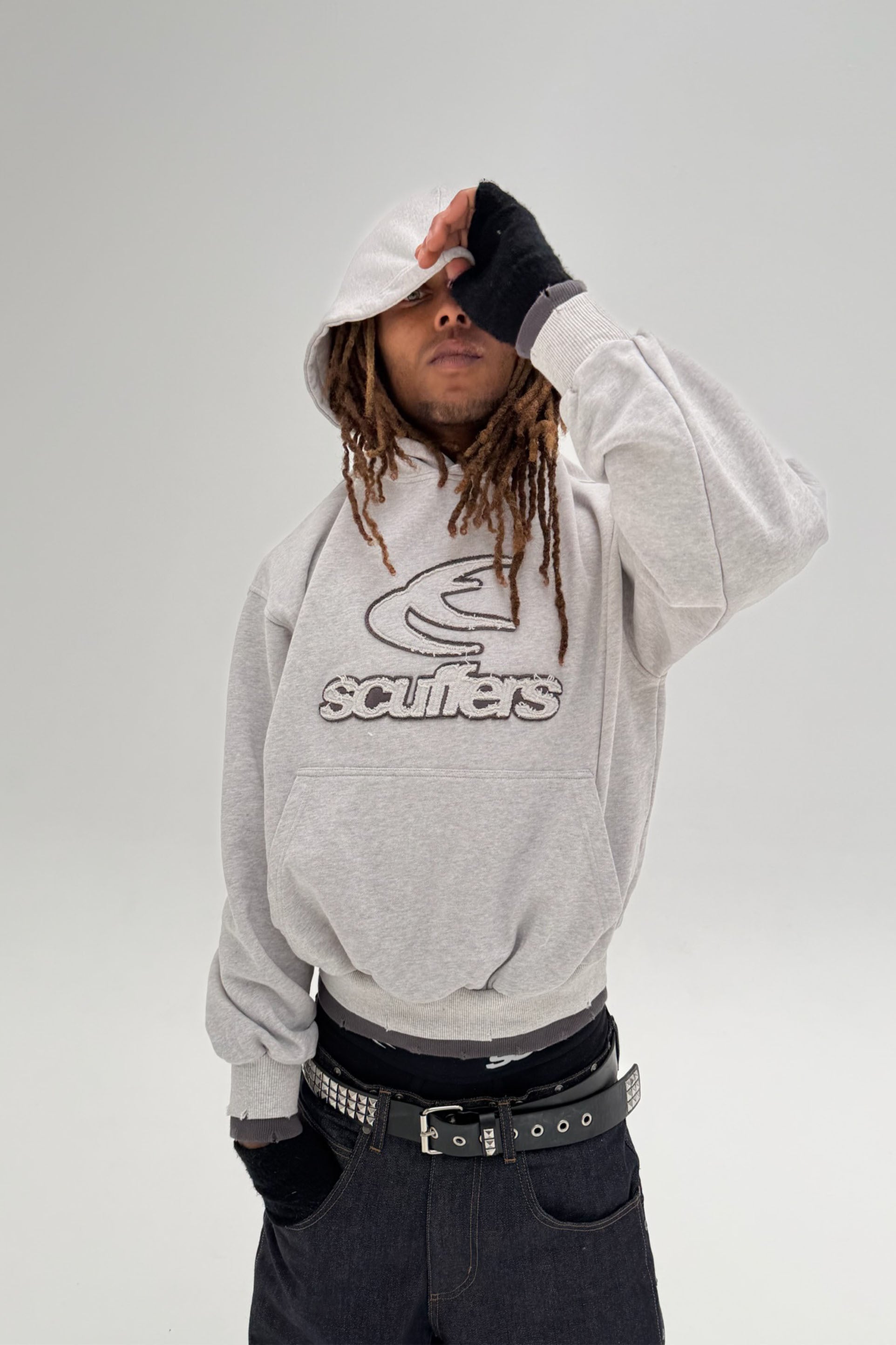 Podwójna jasnoszara bluza z kapturem