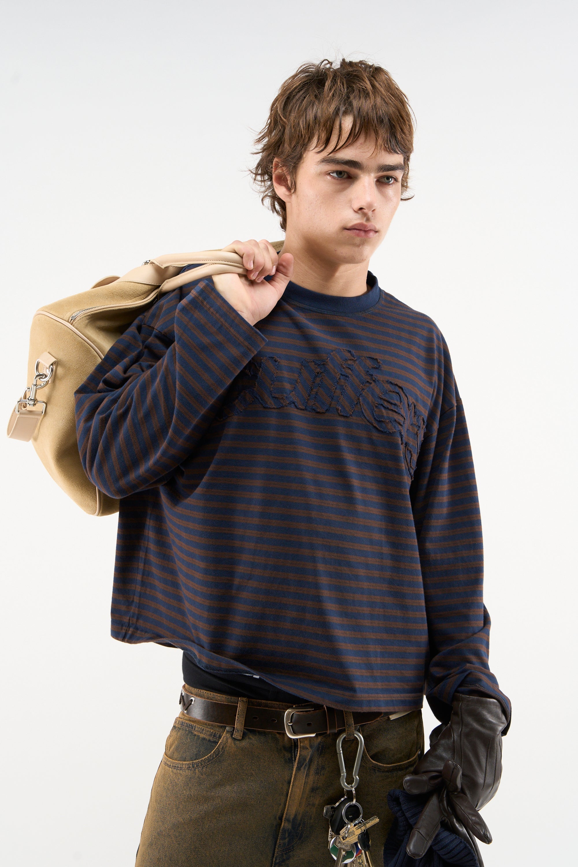 Surowy, brązowy, prążkowany, długi rękaw