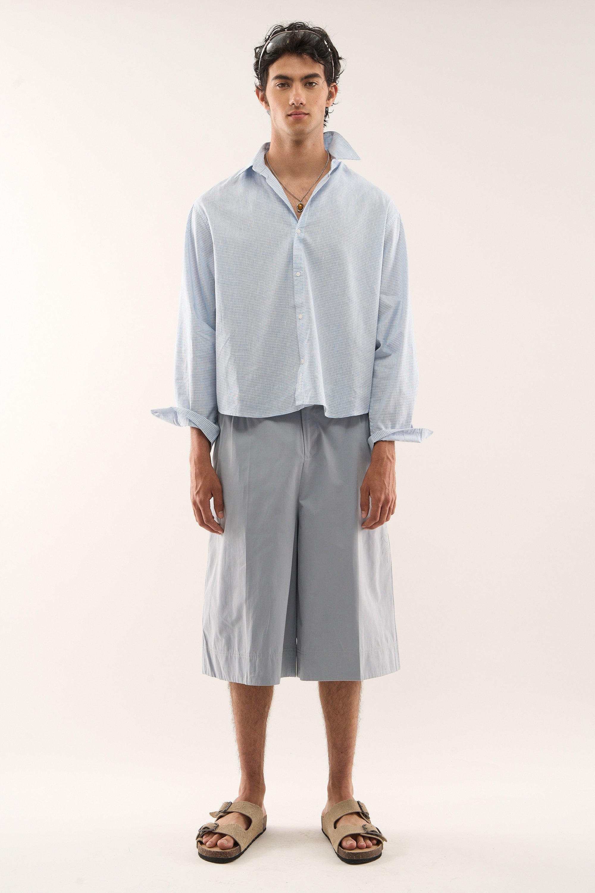 Podwójna koszula w kratkę w kolorze niebieskim