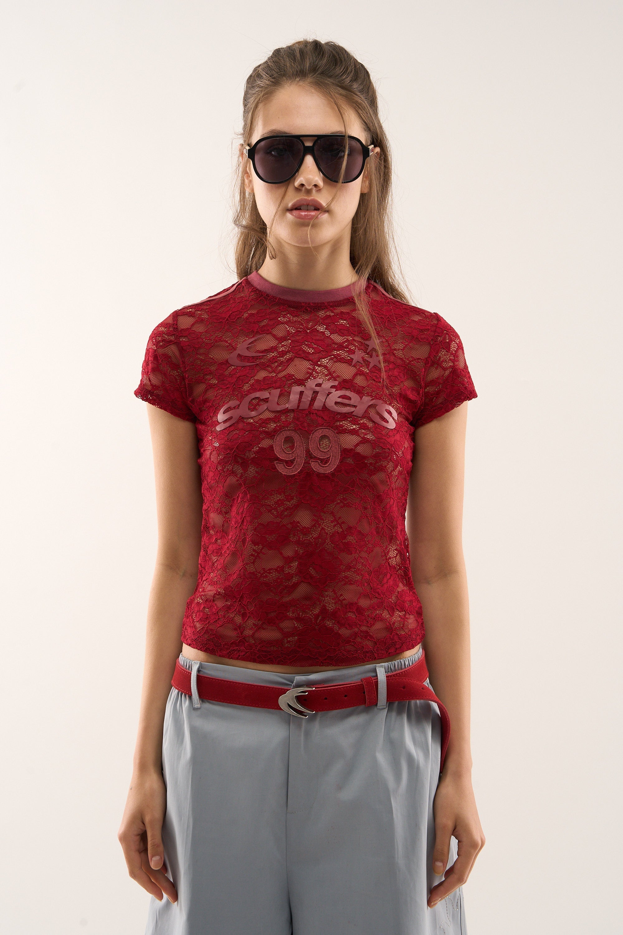 Zamszowy czerwony pasek