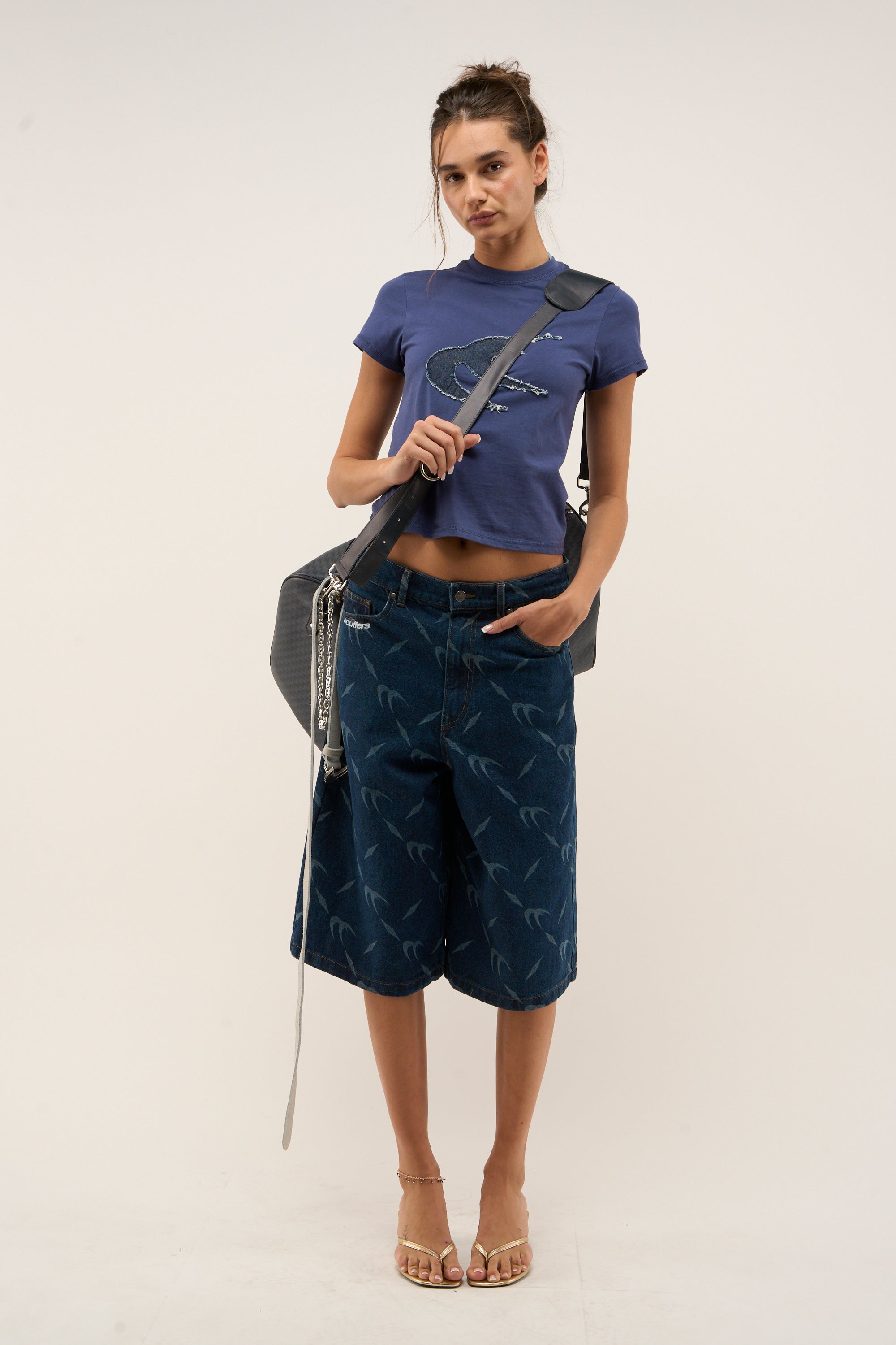 Srebrne granatowe szorty