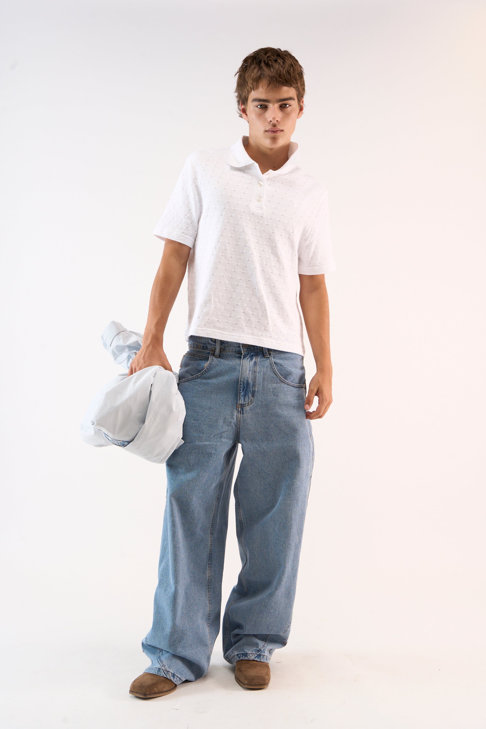 Ażurowy biały polo