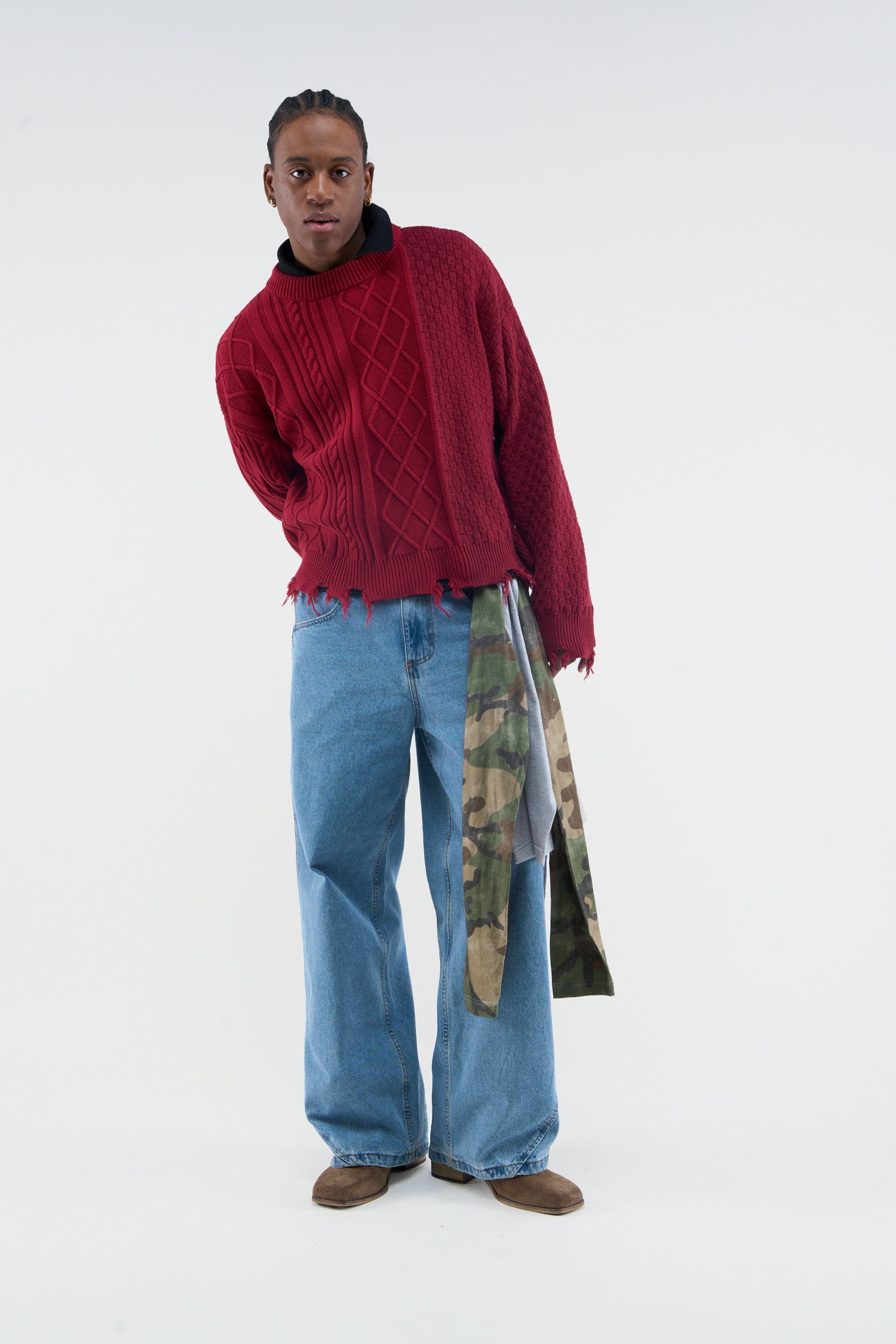 Rozdzielona dzianina bordowa