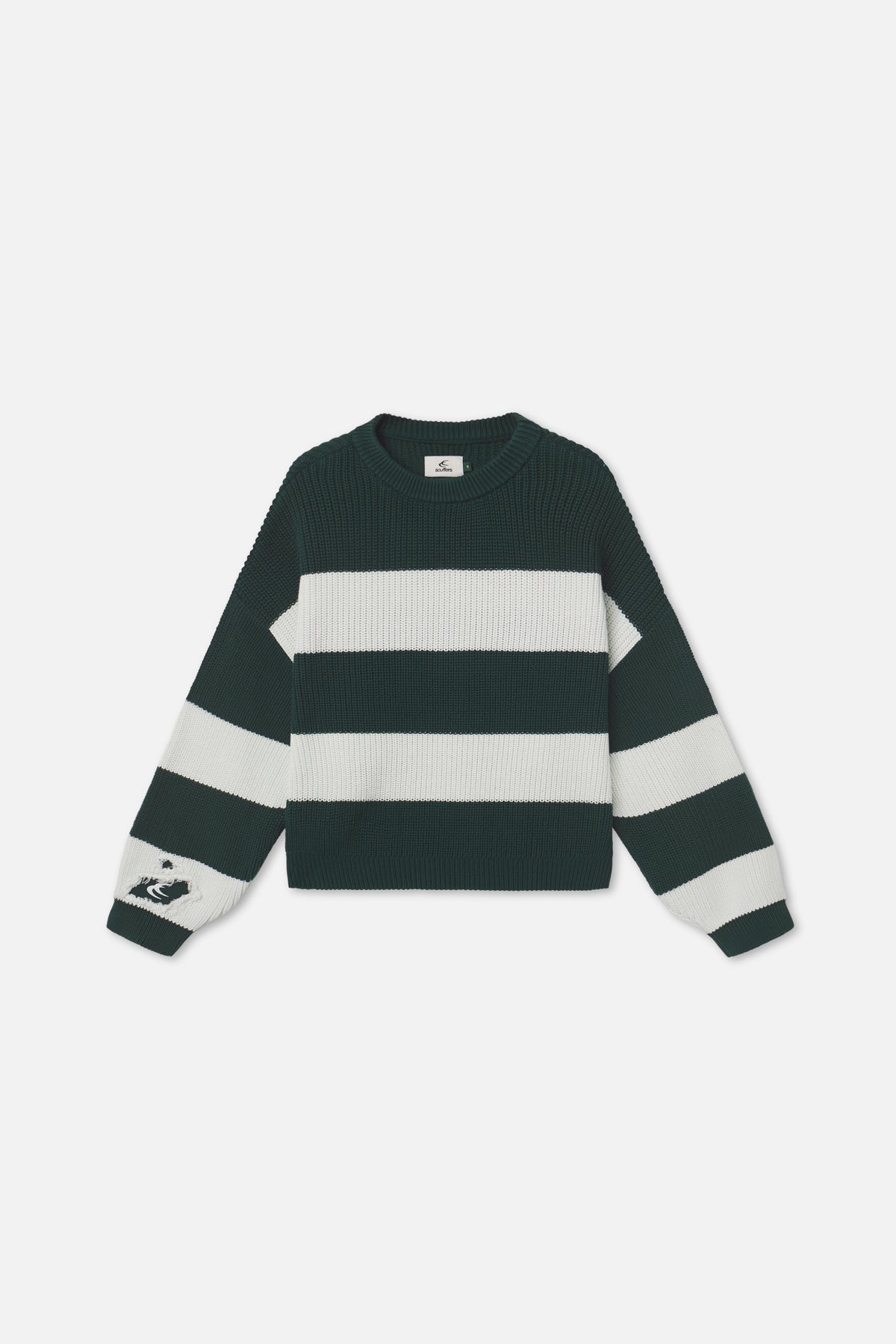 Dzianina w kolorze zielono-białym z dziurami