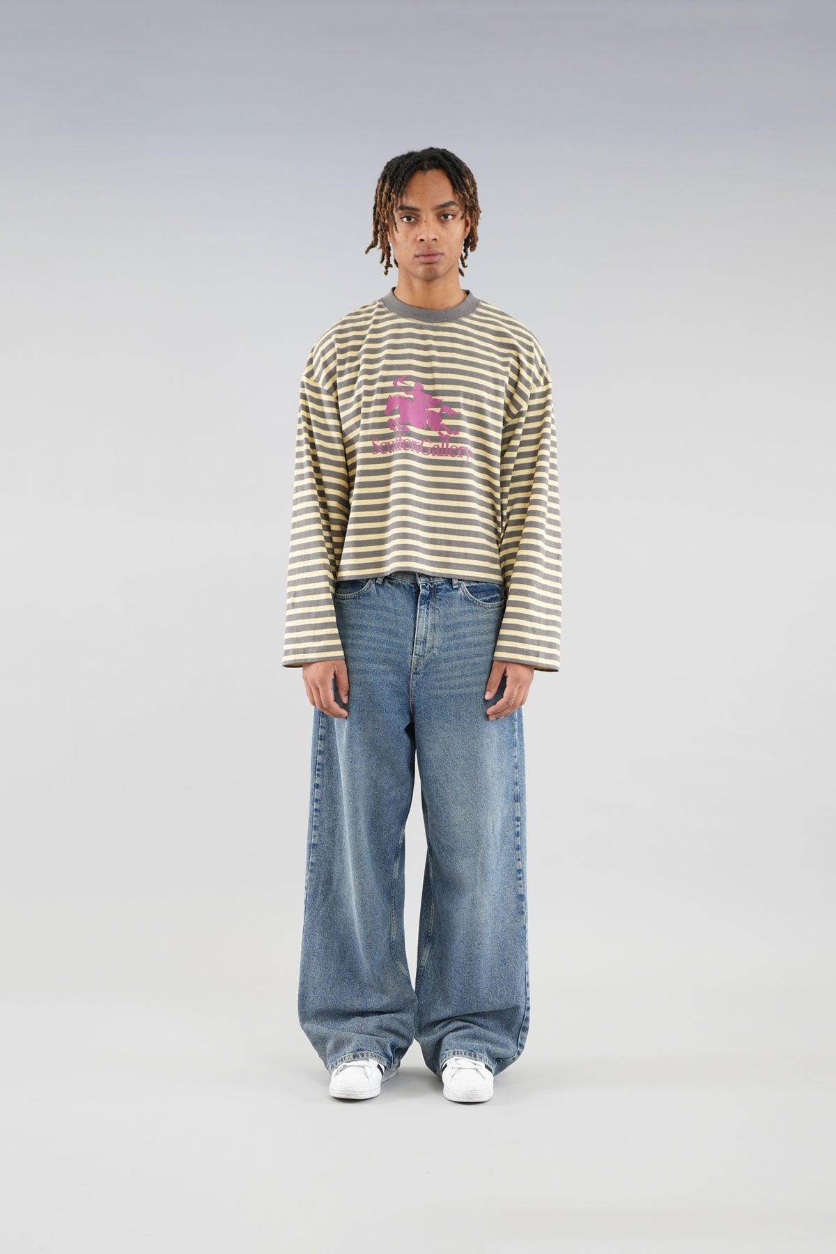 Koszulka z długim rękawem w paski w kolorze żółtym z emblematem