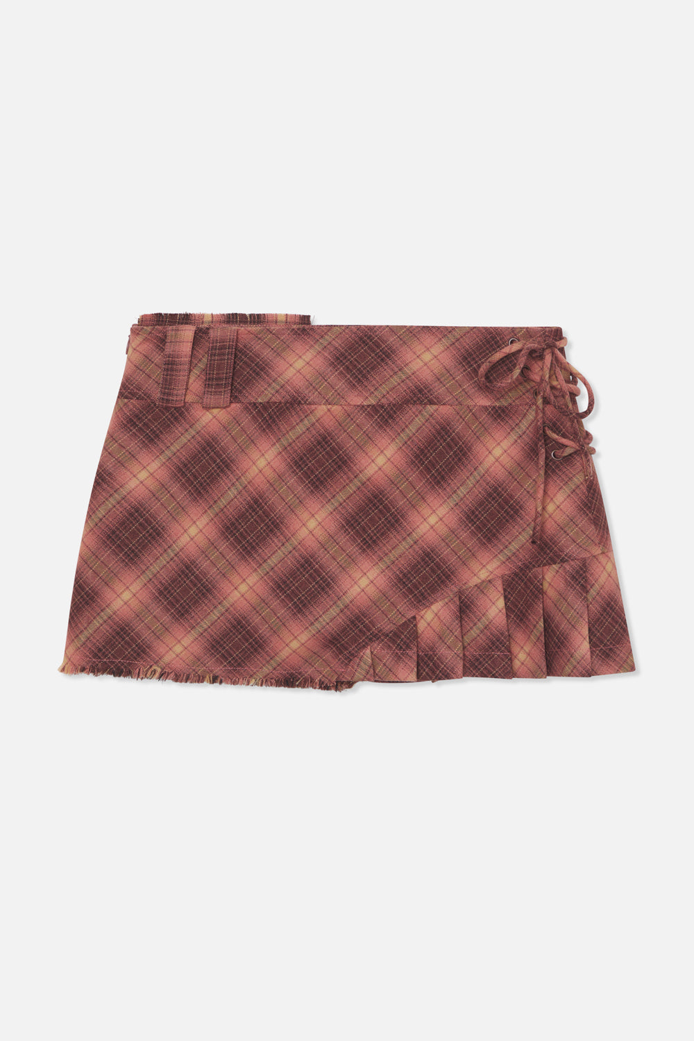 Pleat Burgundy Checkered Skirt