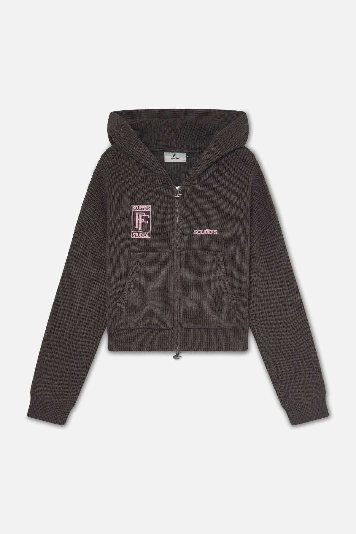 Brązowy dzianinowy zamek błyskawiczny