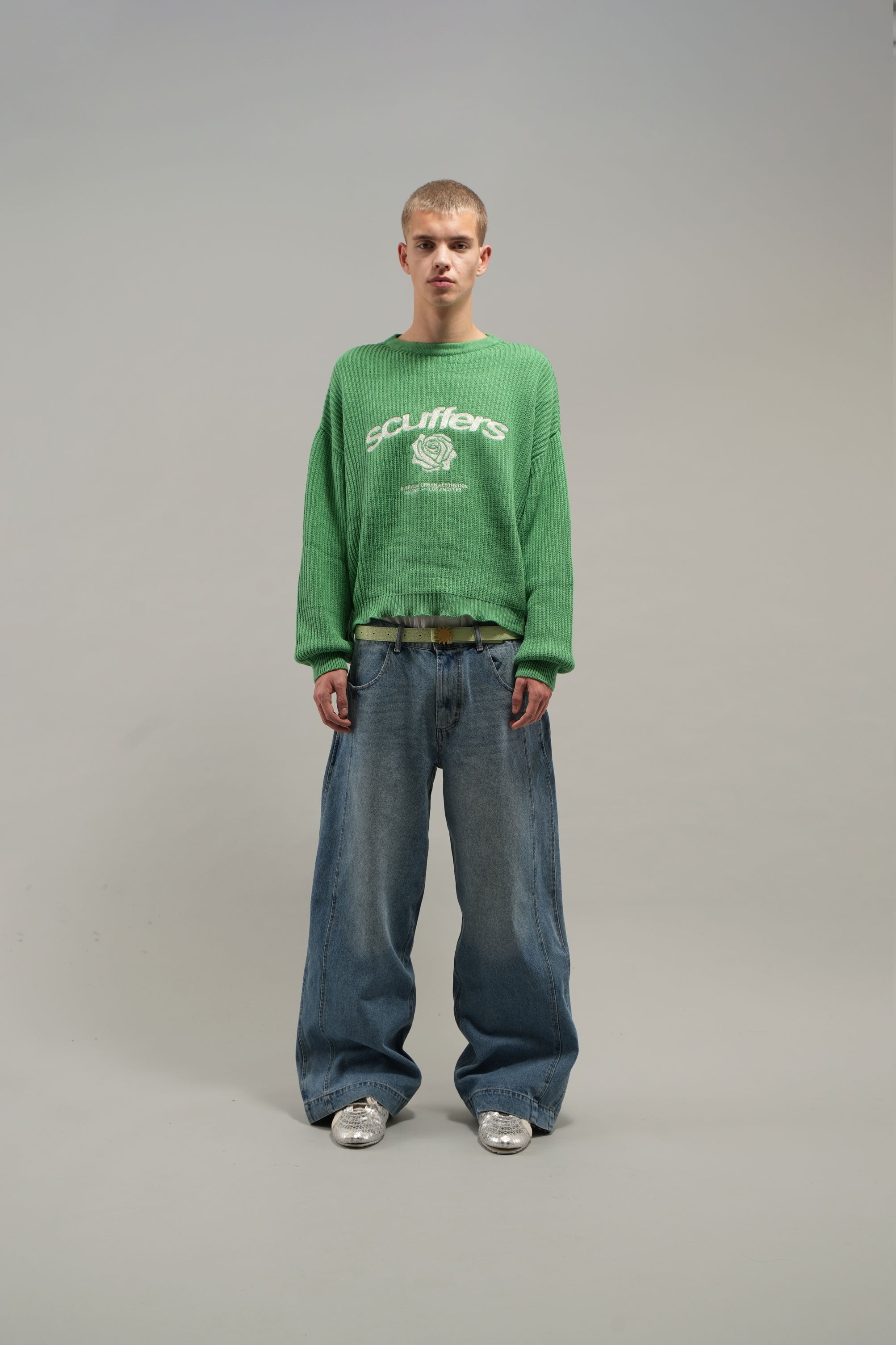 Różowo-zielony dzianinowy